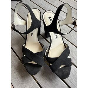 Anne Klein Lalima platform sandal black suede chunky block heel xcross strap 9.5